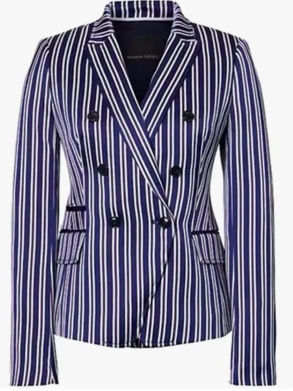 Banana Republic Striped Double-Breasted Navy Blazer